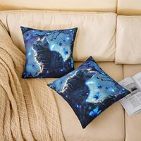 Housse de coussin florale avec chat mignon, 18 * 18 pouces, en lin, pour les amoureux des chats, adaptée à la décoration de la chambre d'enfant, du canapé
