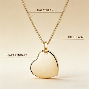 Collana con Ciondolo a <span class=keywords><strong>Cuore</strong></span> Personalizzabile in Acciaio Inossidabile Placcato Oro 18K, Gioiello d'Amore Personalizzato per Regalo - Product Image 2