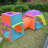 Ensemble de tente de jeu pour enfants en polyester durable 3 pièces avec tunnel de ramassage et maisonnette modulaire, jouet d'activités portable et pliable pour enfants