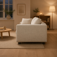 Canapé d'angle moderne YUANCHANG 3 places en tissu lin blanc crème, convertible en lit, avec pieds en acier inoxydable brossé pour villa/entrepôt