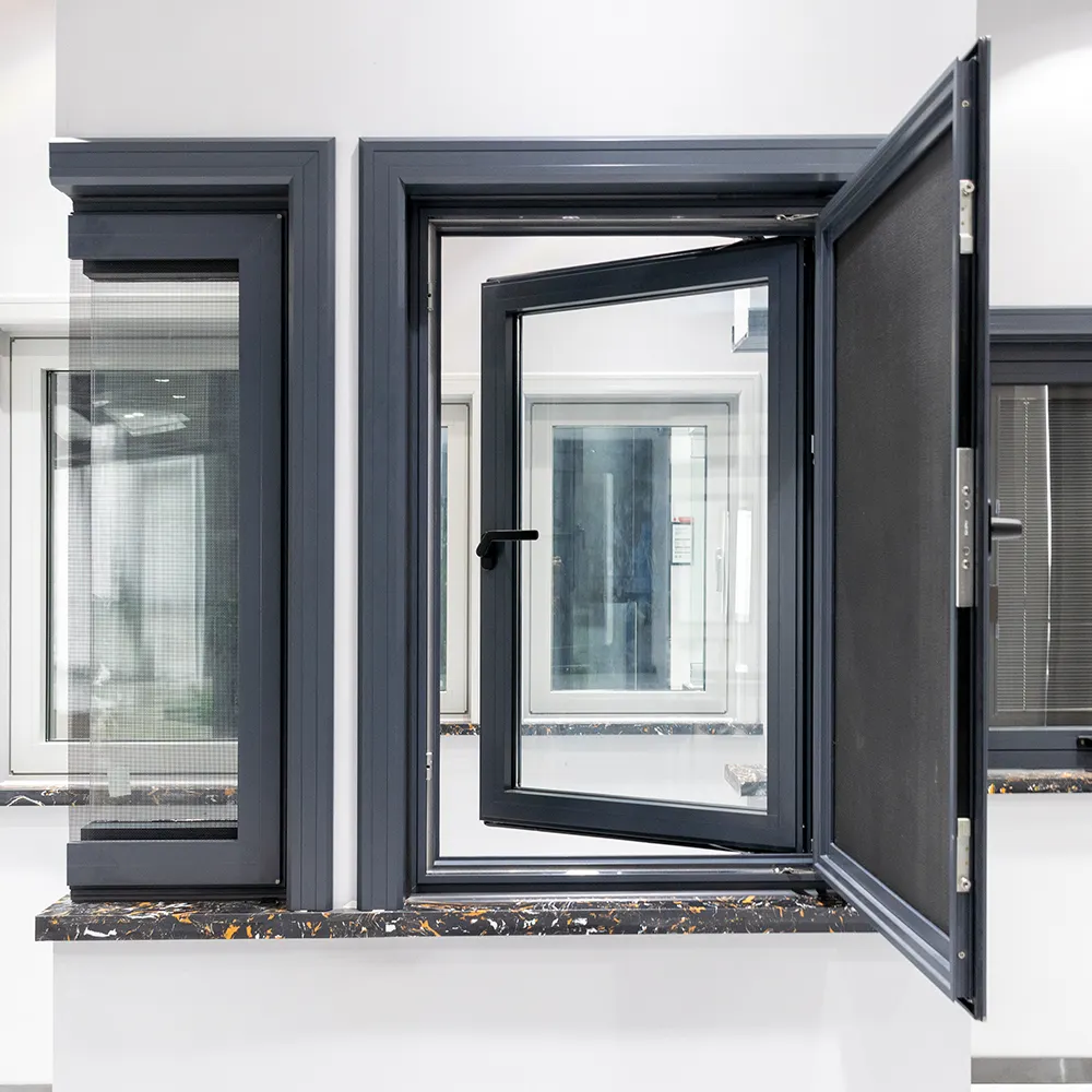 YY Facades Soundproof Double Glazed Insulated Glass Casement Windows Design High Impact Energy Efficiency Aluminum Window