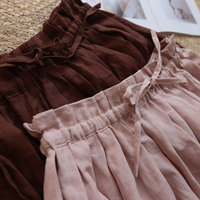 Robe d'été simple courte en pur lin taille élastique robe demi-longue jupe ample ligne A confortable
