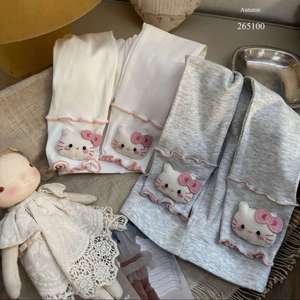 Tongxingyuan Girls Leggings Cotton Knitted Cartoon Gray Off White Autumn Spring Long Pants For Children - Product Image 4