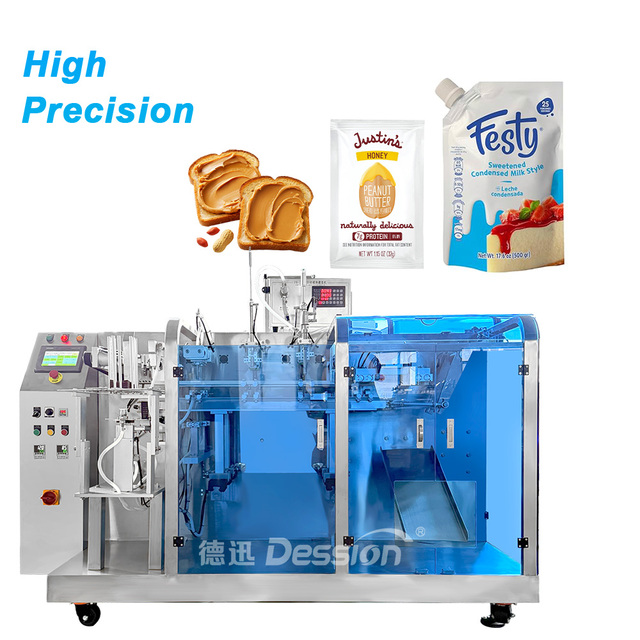 Fully Automatic Peanut Butter 4 Side Seal Bag Packing Machine Condensed Milk Sauce Paste Doypack Spout Pouch Packaging Machine