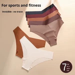Braguitas de seda helada sin costuras para mujer europea y americana, de cintura en V, de una pieza, de talle medio, transpirables, tipo bikini grande - Product Image 3