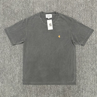 T-shirt en coton épais pour homme, style streetwear, broderie vieillie/délavée, coupe oversize, manches courtes