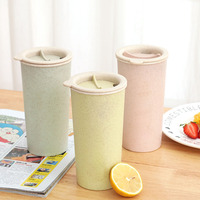 Tasse à café en paille de blé, de qualité alimentaire, biodégradables, réutilisables, de haute qualité, avec couvercle, gobelet d'eau pour voyage et Camping, ml