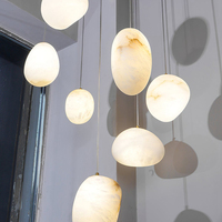 Luminaire suspendu ovale moderne, lampes suspendues en albâtre espagnol naturel, lampe en albâtre Pebbles pour chevet