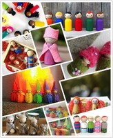 Bricolage sculpture marionnette kokeshi mini glands inachevés cône d'arbre ronds poupées en bois pegdoll peint figure jouets ensemble artisanat