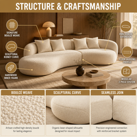 Italienisches minimalistisches Mondbogen-Dreisitzer-Sofa, modernes luxuriöses Chenille-Schwamm-Liegesofa, geschwungenes Polster-Sektionalsofa für große Wohnzimmer