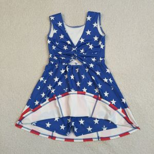 Robe de sport respirante pour petites filles, style décontracté, avec nœuds étoiles du 4 juillet, motif drapeau, pour le tennis, le yoga, et les activités sportives, avec short intégré. - Product Image 2