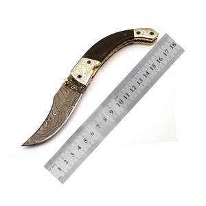 Gran oferta, cuchillo de bolsillo Damasco plegable de acero de hecho a mano personalizado con Funda de cuero, hermoso cuchillo de Camping OEM - Product Image 1