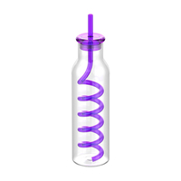 Bouteille d'eau sport en plastique 650 ml avec couvercle et paille assortie, sans BPA et anti-fuite, pour filles, gym et voyage