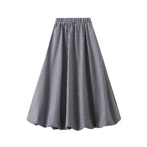 Cintura elástica personalizada Bloom diseño acampanado sostenible a cuadros A-Line Gingham Falda larga para mujeres - Product Image 2
