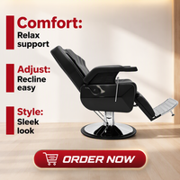 Fauteuil de Barbier de Luxe Personnalisable en Usine, Inclinable, avec Pompe Hydraulique, en Métal Noir, Mobilier Commercial pour Salon de Coiffure