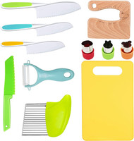 Couteau de cuisine pour enfants, ensemble de couteaux en plastique à bords dentelés, couteau pour tout-petits, coupe-légumes ondulé, éplucheur, trancheurs de pommes de terre, planche à découper