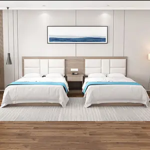 Cama dupla de madeira moderna, venda por atacado branco com placa de cabeça para quarto conjuntos de móveis para adultos