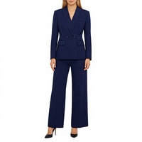 Ensemble tailleur décontracté 2 pièces pour femme, blazer croisé en velours anti-plis, bleu marine, pour le bureau professionnel