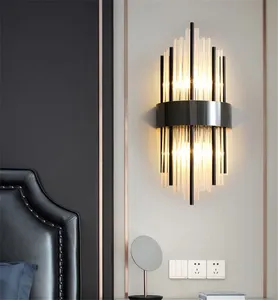 Luminária led clássica de parede, arandela para decoração de parede, para quarto, corredor, design moderno, dourado, preto, cristal, lâmpadas de parede