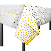 Nappe en plastique blanche personnalisée avec des pois dorés et noirs, nappe rectangulaire imperméable pour les fournitures de fête d'anniversaire