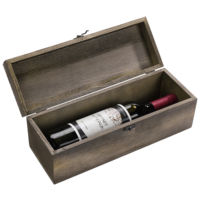 Caisse à vin rectangulaire moderne en bois gris anthracite avec logo personnalisé, couvercle à charnière et loquet, idéale pour cadeau d'entreprise, vente en gros