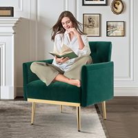 Ensemble de 2 fauteuils d'appoint modernes en velours vert, confortables, capitonnés, avec pieds en métal doré, garnissage en coton, meubles de salon