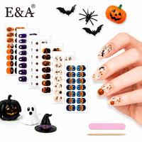 Vente en gros de motifs d'art d'ongles d'Halloween non toxiques à couverture complète, autocollants d'ongles pré-conçus, autocollants d'ongles personnalisés avec logo