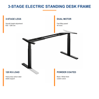 Cadre de bureau électrique à 3 niveaux en acier au carbone, 2 pieds, double moteur, hauteur réglable 630-1280 mm, télescopique, autoportant, pour bureau et domicile