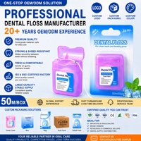 Benang Gigi Ekspansi 50m Pembersih Mendalam Rasa Mint Berlapis Lilin Poliester dalam Kemasan Blister Card Perawatan Mulut Profesional