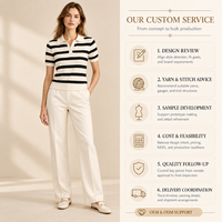 Pull en coton rayé personnalisé pour femmes, pull à manches courtes avec col polo boutonné, pull en tricot pour femmes