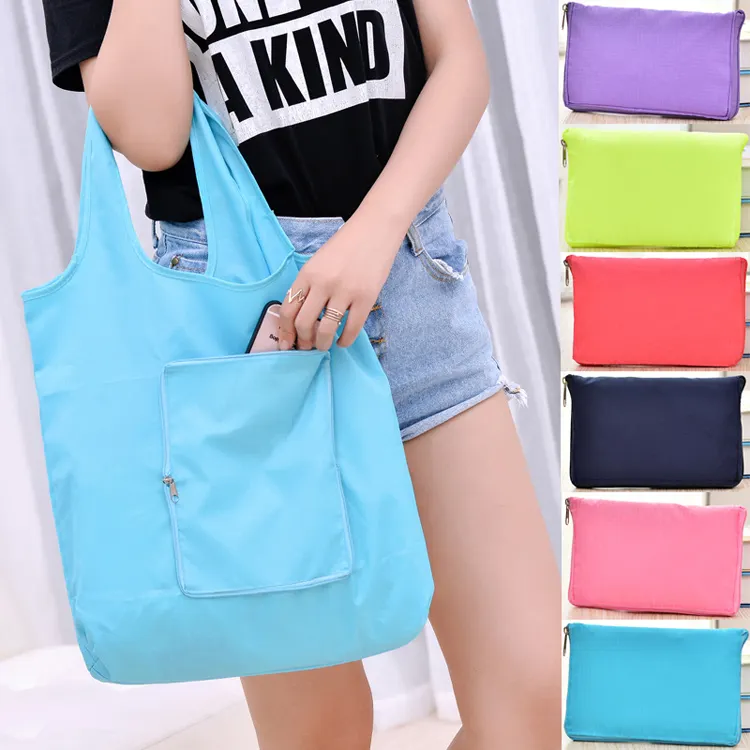 Foldable T-Shirt Plastic Custom Grocery Shopping Bag Reusable Eco-Friendly Bolsa De Compras Plegable Custom Tote Bag With Pocket