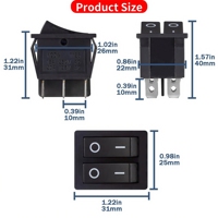 Interrupteur à bascule KCD6 6 broches 2 positions marche-arrêt, mini-interrupteur double LED marin 20A 125V/15A 250V AC, interrupteur à double bascule pour bateau et voiture