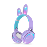 Headset Gaming LED Lampu Kelinci Lucu, Headphone Over Ear untuk PC, Ponsel, Tablet, dan Mac