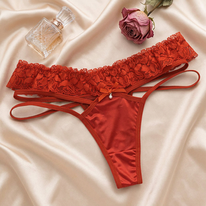 Tanga de satén con encaje para mujer, ropa interior sexy de talle bajo con tiras cruzadas laterales, bragas elegantes con lazo OEM ODM - Product Image 2