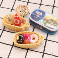Jouet miniature alimentaire, beignets, ensemble de 7 pièces, mini modèle de panier, salade, sauce tomate, modèle 1:12, maison de poupée