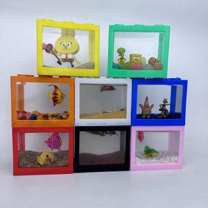 Mini aquarium transparent en forme de seau de blocs de construction, créatif, en plastique, pour bureau, aquarium de bureau, filet noir thaïlandais pour espèces de poissons - Product Image 3