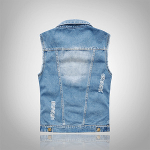 LOGO de personnalisation de <span class=keywords><strong>gilet</strong></span> en jean pour hommes de moto à la mode de style coréen avec épaule <span class=keywords><strong>bleu</strong></span> <span class=keywords><strong>clair</strong></span> et <span class=keywords><strong>gilet</strong></span> en jean OEM - Product Image 2