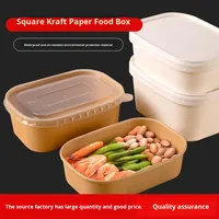 Boîte alimentaire jetable écologique carrée en papier blanc/kraft avec couvercle, bol en papier pour l'emballage de salades, boîtes jetables
