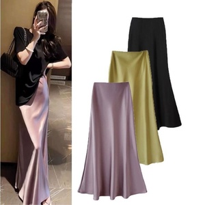 Falda de cintura alta adelgazante de longitud media para mujer, de satén de acetato, con diseño de cola de pez, larga, para primavera <span class=keywords><strong>y</strong></span> verano, con caída elegante - Product Image 2