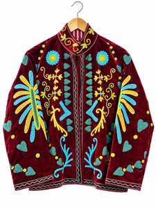 Luxury Burgundy <b>Velvet</b> Embroidery Solid <b>Women</b> Handmade Bomber <b>Jacket</b> Breathable Quick-Dry Cotton Lining V-neck Thick Winter Long - Product Image 4