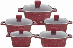 Hot Sell 10 Pieces Square Pot Aluminum Cookware Set Pans Cooking Pots And Pans Non Stick Cookware Sets