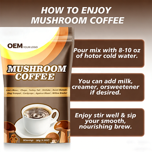 Café aux champignons biologique en marque blanche OEM, enrichi en adaptogènes et probiotiques, avec complexe de Crinière de lion, Chaga, Reishi et Cordyceps - Product Image 3