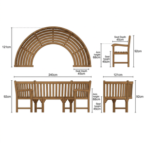 Banc de jardin et de terrasse semi-circulaire moderne en bois massif durable de haute qualité pour entreprises - Product Image 3