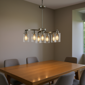 Lustre moderne en verre nickel brossé, 9 lumières, réglable, pour salle à manger, îlot de cuisine - Product Image 2