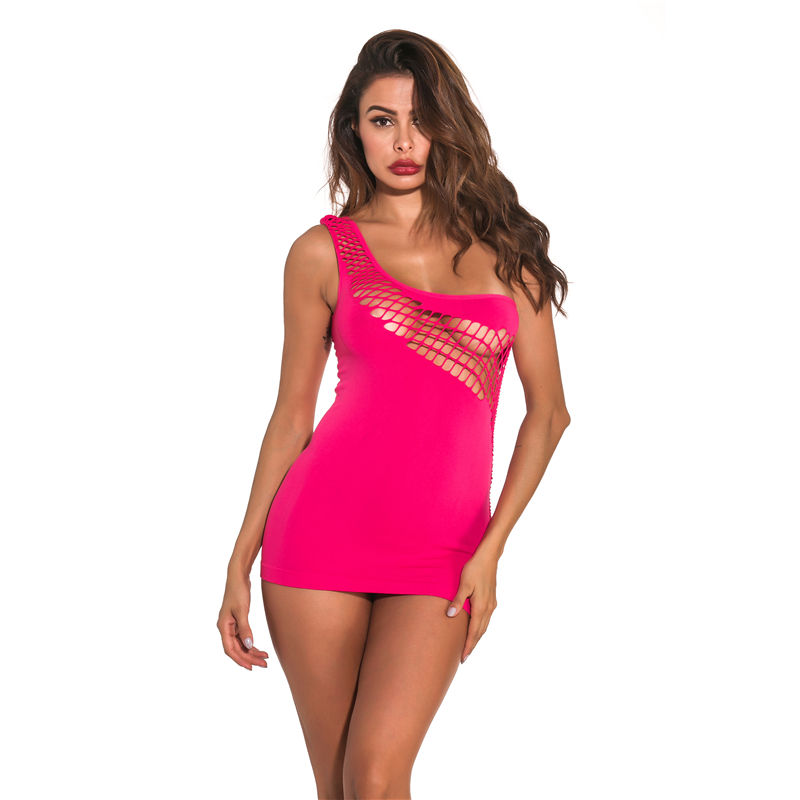 Lingeri Sexy Fishnet Women's Plus Size Black Fishnet One-shoulder Sexy Pajamas