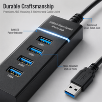 USB 3.0 Hub 4 Port SuperSpeed ​​5 Gbps USB Splitter Kabel Bawaan Ekspander Port USB Portabel untuk Laptop PC Komputer Desktop