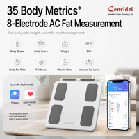 Balance connectée professionnelle à affichage LED en verre, 8 électrodes, mesure intelligente de la graisse corporelle, capacité 180 kg, étanche