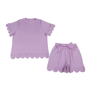 Sin Aranceles, Contáctenos: GSSO3201 RTS <span class=keywords><strong>Ropa</strong></span> de Boutique para Mujer, Conjunto de Shorts y Blusa de Manga Corta con Volantes Ondulados en Rosa y Morado Sólido, <span class=keywords><strong>Ropa</strong></span> para Adultos - Product Image 2