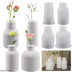 Đầu Riser Sọc Vase Điêu Khắc Silicone Khuôn Tạo Ra Bình Hoa Thanh Lịch Với Mô Hình Độc Đáo Thạch Cao Bình Khuôn Vòng Sọc