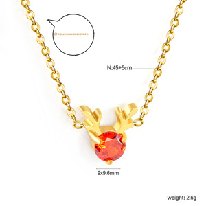 Collar de alce de Navidad para mujer, collar de acero de titanio geométrico de diamante rojo de nicho de lujo ligero de Europa y Estados Unidos - Product Image 4
